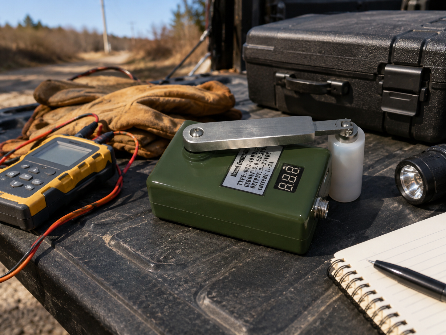 Portable hand crank generator in a field operations setting