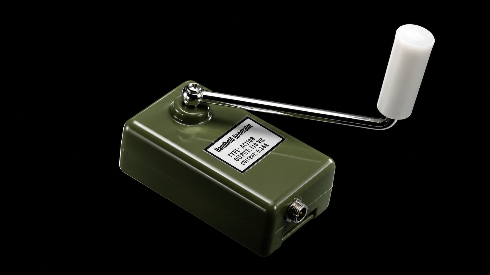 Hand crank generator product on black background